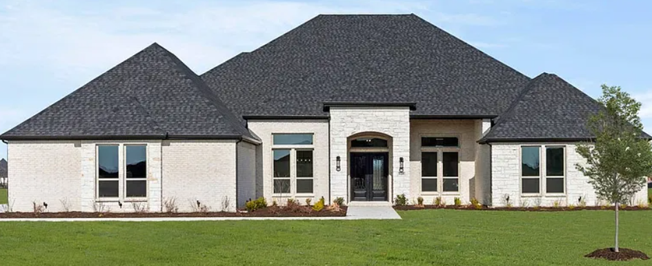 Modern light brick and stacked-stone home in Arbor Lakes, Allen, Texas