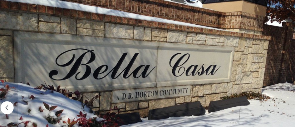 Bella Casa subdivision entrance sign, a D.R. Horton community in Frisco, Texas