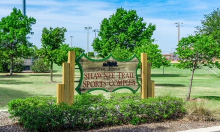 City of Frisco Shawnee Trail Sports Complex sign near Preston Vineyards